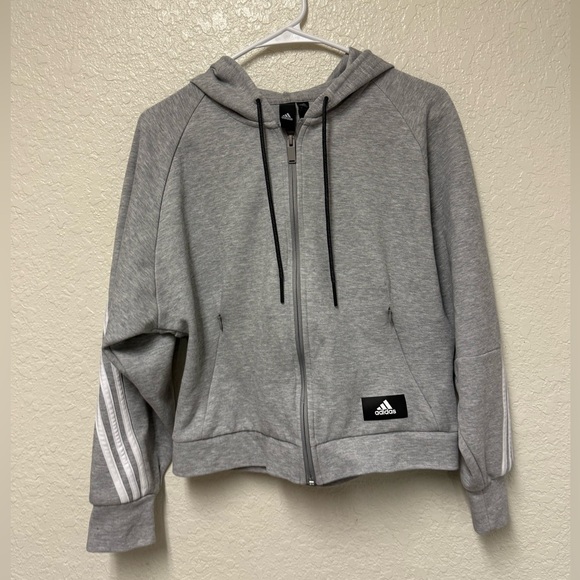 ADIDAS Heather Gray Hoodie with White Stripes Size Small - Picture 3 of 16